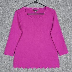 Cable & Gauge Sweater Womens Large Purple Knit 3/4 Sleeve Scallop Trim